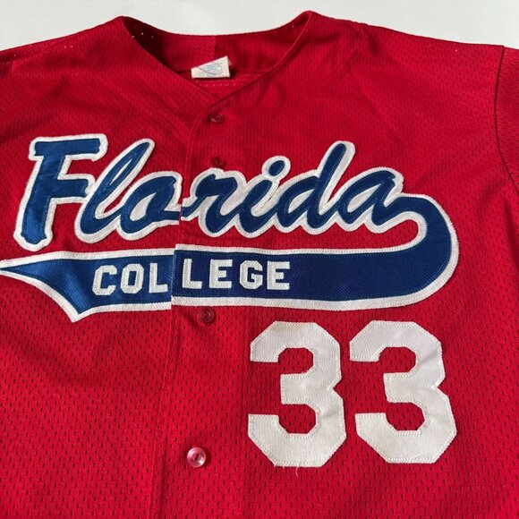 Florida College Mens XL Majestic Vintage Baseball Jersey #33 Red Blue White Mesh - Picture 2 of 12